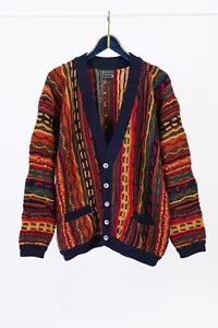 Coogi Vintage Multicolor Button Front Wool Cardigan, Men's Size L - Picture 1 of 6