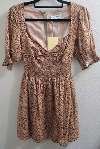 Charlie Holiday Size 4 Whitney Smocked Puff Sleeve Minidress In Abstract Animal - Picture 1 of 13