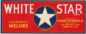 White Star California Melons Crate Label Kavanagh Distributing Los Angeles, Ca. - Picture 1 of 1