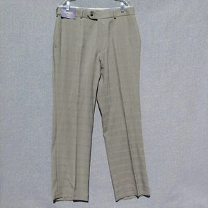 NWT Mens Stafford Classic Fit Flat Front Comfort Waist Pants 36X32 Grey Plaid - Picture 1 of 12