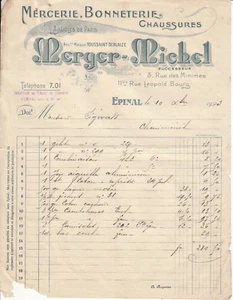 Facture ancienne Merger-Michel à Epinal 1923 old french invoice bill - Picture 1 of 1