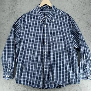 IZOD Mens Check Dress Shirt XXL Long Sleeve Button Down Easy Care Blue Plaid - Picture 1 of 20