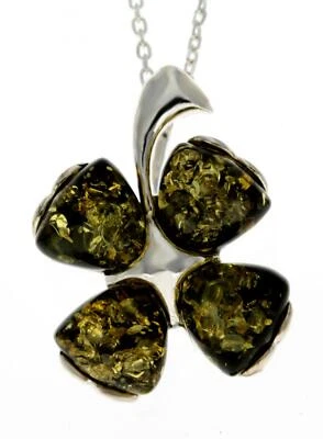 Certificato Cognac Mix Verde Quattro Foglia Fortuna Clover Argento Ambra Collana - Immagine 1 di 4