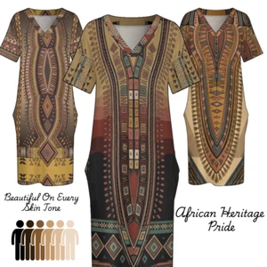 African Dashiki Print Dress Royal Sepia Earth Tones Ancestral Pride - Picture 1 of 41