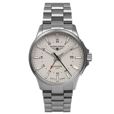 Bauhaus Aviazione Automatico,Gmt,Cinturino IN Metallo, Titan, 2868M-5, Beige - Immagine 1 di 4