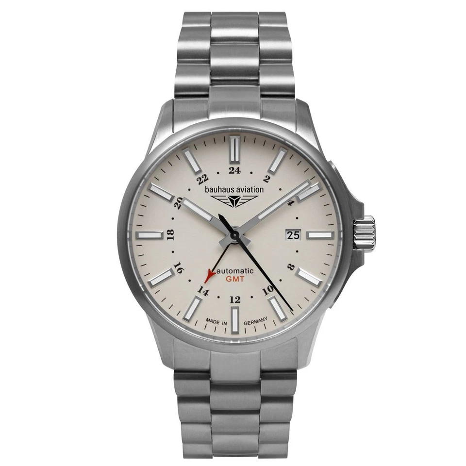 Bauhaus Aviazione Automatico,Gmt,Cinturino IN Metallo, Titan, 2868M-5, Beige - Immagine 1 di 4