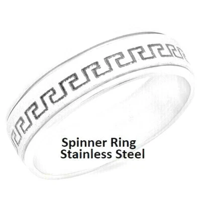 Acciaio Inox Largo Fedina Spinner Greco Chiave Argento Manly Misura 9 10 11 12 - Immagine 1 di 3