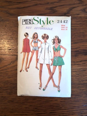 Vintage Style Bikini & Beach Robe & Skirt Size 12 # 2442 1969 - image 1 of 4