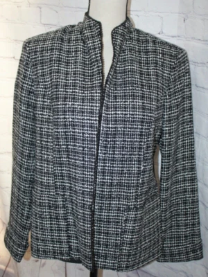 Drapers and Damons 女式黑色/白色开口前粗花呢夹克外套 8P 码 — 第 1/3 张图片