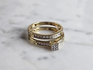 Womens Vintage Estate 10K Yellow Gold Diamond Engagement Ring Set, 3.2g E5685 - Picture 1 of 4