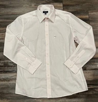 Club Room Slim Fit White/Pink Striped Dress Shirt Large 16-16 1/2 - Image 1 of 4