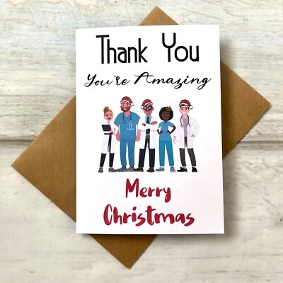 DESIGNER CRAZE CARDS Thank You Doctor Nurse Merry Christmas Greeting Card Blank Inside A6
