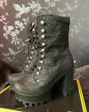 Suede Embossed STEEL GROUND BLACK Platform BOOTS SIZE 5 Goth Killstar New Rock