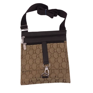 Over Shoulder Fabric Purse Gold Brown Small 9" x 10" Adjustable Strap Womens - Picture 1 of 11