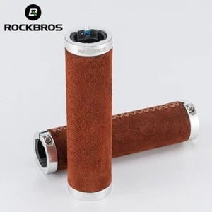 ROCKBROS Bicycle Grips Handlebar Leather Suede Shockproof Bilateral Lock Grips - Picture 1 of 6