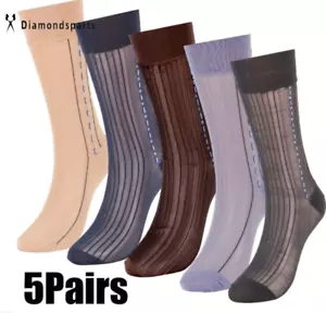 5 Pairs Mens Ultra Thin Dress Classic Silk Sheer Business Nylon Soft Work Socks - Picture 1 of 11