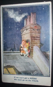 1921 Comic HOUSE CRISIS HOUSING SHORTAGE MUST GO ON ROOF TILES BLACK CAT Humour - Bild 1 von 1