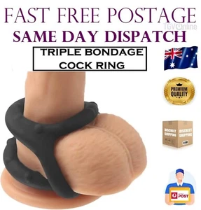 Triple Cock Ring Penis Delay Ejaculation Sex Toy For Men Penis Erection Bondage - Picture 1 of 21
