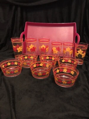 6 Cups and Bowls -Yellow & Pink pattern, + Pink Serving Tray + 2 Packs Of Napkin - Изображение 1 из 4