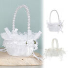 Romantic White Bowknot Pearl Lace Flower Girl Basket Wedding Party Decoration