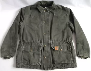 Carhartt Mens L Vintage Cotton Canvas Work Jacket Green Western Ranch Chore C46 - Picture 1 of 9