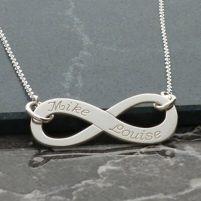 925 Solid Sterling Silver Personalised Infinity Love Pendant Necklace and Chain - Image 1 of 3