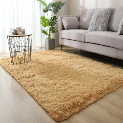 Gray Carpet for Living Room Plush Rug Bed Room Floor Fluffy Mats Anti-Slip Home  - Image 1 of 4
