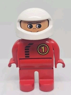 Lego Duplo Figure Male Racer #1 Red w/ white helmet Vintage 2001 - FREE SHIPPING - Image 1 of 4