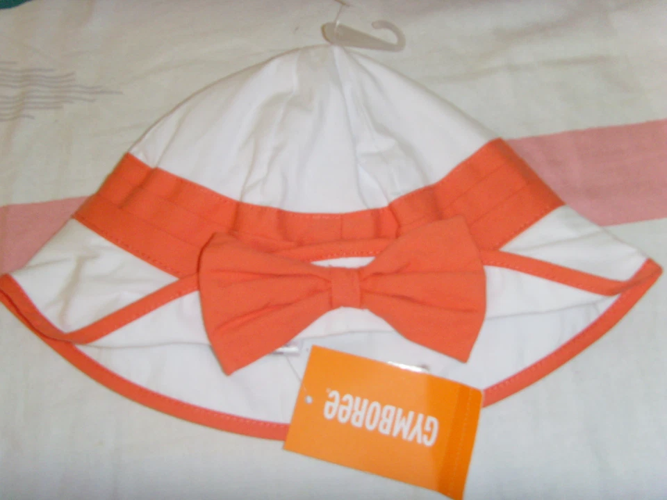 NWT Gymboree 12-24 mo girls sun hat white with orange bow and trim 2016 chic - Image 1 of 1