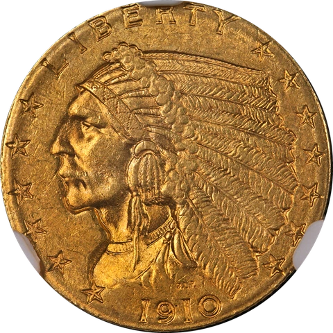 1910-P Indian Gold $2.50 NGC MS62 Great Eye Appeal Strong Strike Cover