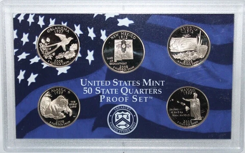 2008 S Proof State Quarter Set GEM * NO BOX/COA/CASE 5 Coins IN BLUE CLAD INSERT Cover