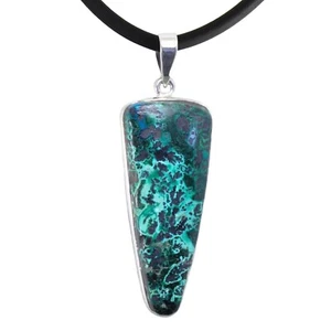 Halskette Edelstein Anhänger Malachit Tenorit grün Dreieck 925 Sterling Silber - Bild 1 von 2