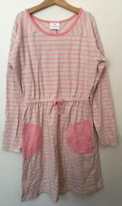 Hanna Andersson Size 12 150 Pink and Beige Striped Pocket Dress Tunic Cotton - Picture 1 of 6
