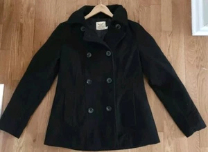 Faded Glory Sz Medium 8-10 Double Breasted Crop Pea Coat Black Dress Jacket EUC - Picture 1 of 10