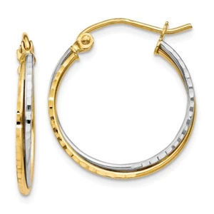 Pendientes de aro retorcido de corte de diamante amarillo y blanco de 14 quilates reales - Imagen 1 de 6