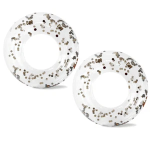 2PK Minnidip Clear Inflatable Pool/Beach Floating Ring w/Confetti Silver 107cm - Picture 1 of 3
