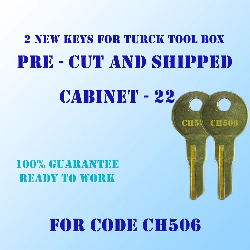 TOOLBOX CH506. 2 Replacement keys for Truck Tool box locks, Pre cut to your code: CH506