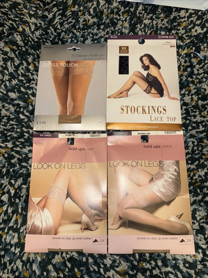 M&S Hold Ups Stockings Up XL Extra Large Nylons Sheer Lace Top Job Lot Bundle - Image 1 of 4
