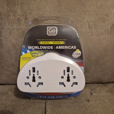 Go Travel World Duo Earthed Plug Adaptor & Twin USB For US USA America Socket - Image 1 of 4