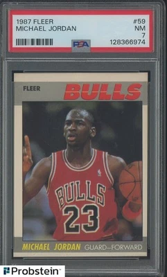 Baloncesto Fleer 1987 #59 Michael Jordan Chicago Bulls Salón de la fama PSA 7 casi nuevo Foto 1 de 2