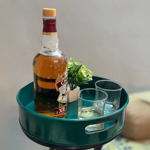 12 Inch Vintage Round Metal Serving Tray – Decorative Home & Party Decor green - Picture 1 of 8