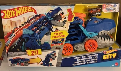 Hot Wheels City Ultimate T-Rex Transporter Playset 2 In 1 Car Carrier New - Image 1 of 3
