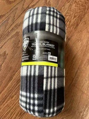 Auto Drive 12-volt Heated Travel Blanket w/Tote,57"x39" black/white plaid,fleece - Image 1 of 4