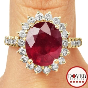 Estate Diamond 3.78ct Ruby 14K Yellow Gold Halo Engagement Ring 5.5 Grams NR - Picture 1 of 6