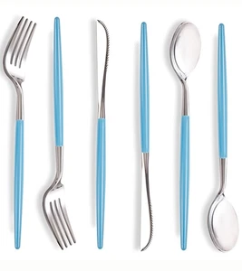 144Pcs Blue Plastic Silverware, Heavy Duty Plastic Flatware with Blue Handle,... - Picture 1 of 8