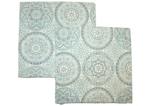 2 Kissenbezüge drinnen/draußen Reißverschluss 19x19 hellblau creme Paisley Medaillon, A+ - Bild 1 von 6