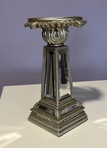 Verspiegelter Kerzenhalter Antik Silber Abschnitte und Oberseite 7 1/4" Höhe - Bild 1 von 14