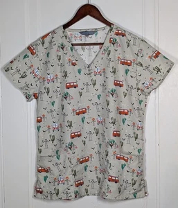 Serene Uniforms Scrub Top Womens Medium Nurse Skeletons Hippee Bus Halloween - Picture 1 of 3