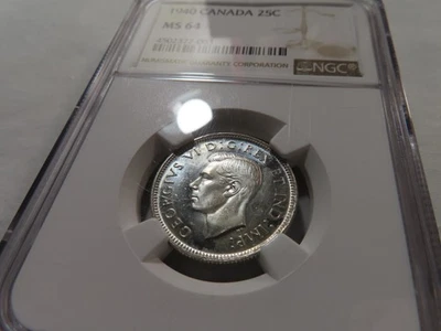 G2 Canada 1940 Silver 25 Cents NGC MS-64 - Image 1 of 2