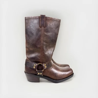 Cabela's Women's Brown Leather Harness Boots Western Moto Mid Calf Pull On 9.5 - Image 1 of 4